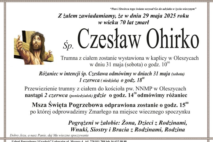 Zmarł Czesław Ohirko [70 lat]